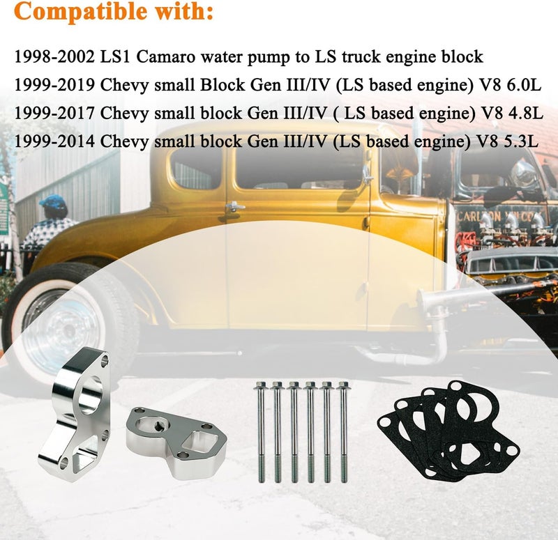 LLANNDER LS Water Pump Spacers Kit Adapter Swap for Camaro LS1/LS6 to Truck LQ4/LQ9/5.3L/6.0L Gen III/IV Engines (1998-2019) - Image 3